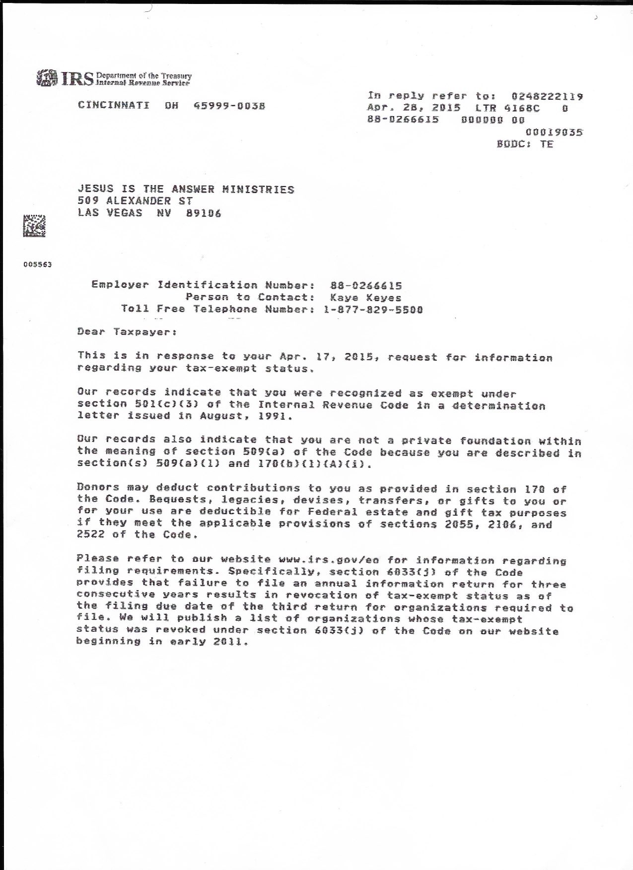 IRS 501(c)(3) Determination